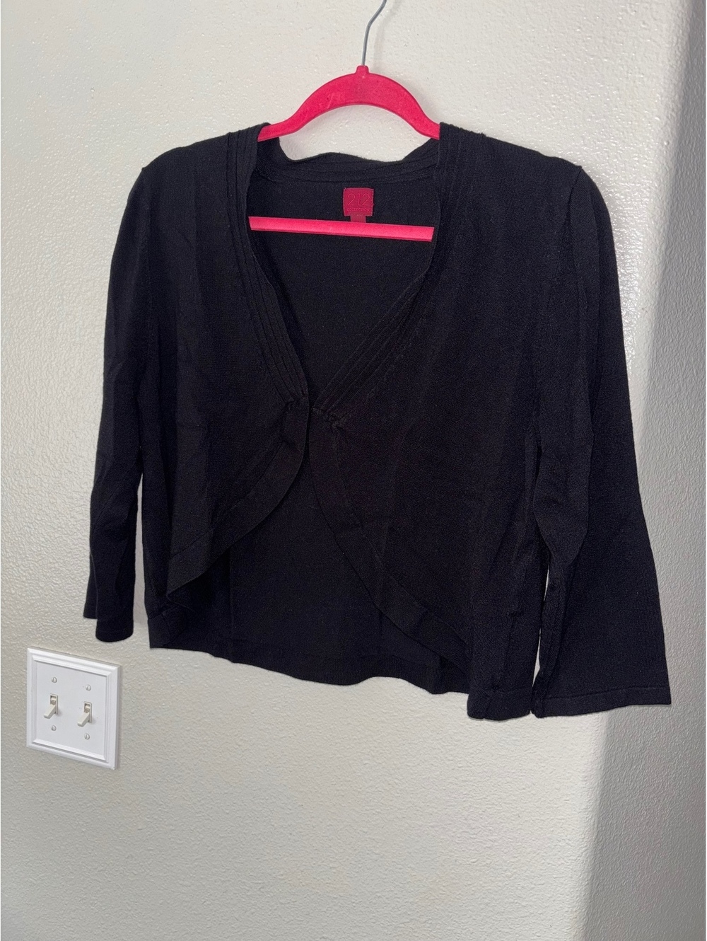 212 Collection Black Cropped Shrug Cardigan 3/4 Sleeve Pleated Trim XL
